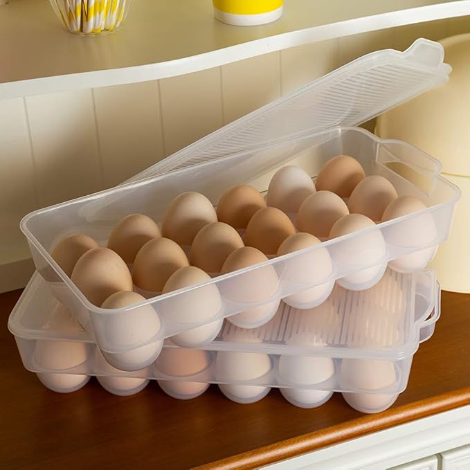 Covered Egg Holder,Egg Storage for Refrigerator,Fits 18 Eggs,Pack of 2-NeatNest