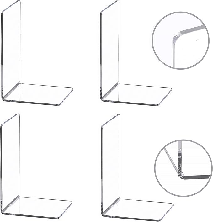 CY craft 4 Pieces Bookends,Clear Acrylic Bookends for Shelves,Heavy Duty Book Ends and Desktop Organizer,Book Stopper for Books/Movies/CDs,7.3x4.8x4.8 inch-NeatNest