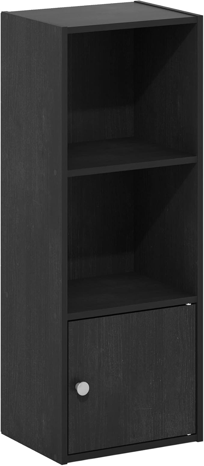 Furinno Luder Shelf Bookcase with 1 Door Storage Cabinet, Blackwood-NeatNest
