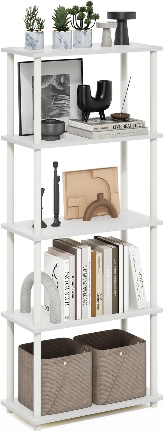 Furinno Turn-N-Tube 5-Tier Multipurpose Shelf Display Rack, White/White-NeatNest