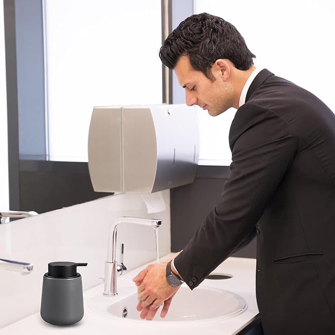 BosilunLife Foam Soap Dispenser - 12 oz Bathroom Lotion Hand Pump Dispenser Grey Foaming Soap Dispenser Ceramic Dish Liquid Dispenser for Kitchen Hand Wash Dispenser-NeatNest
