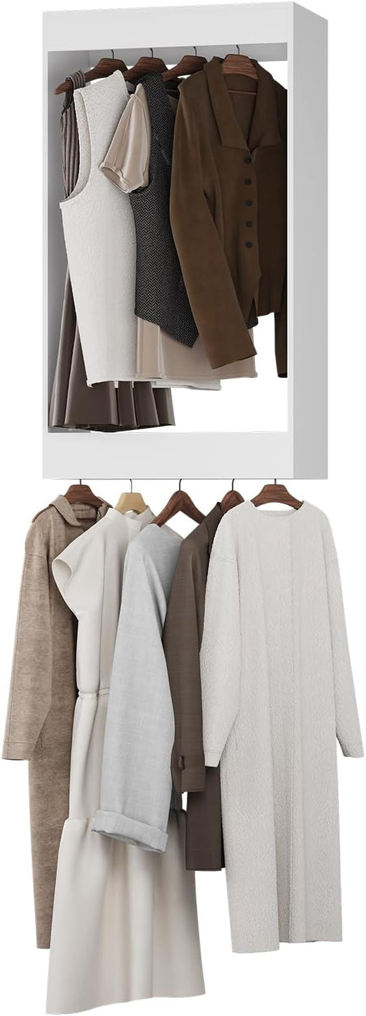 Double Hanging Closet Unit, Modular Wood Closet System Organizer with Storage, White, 19.5"W