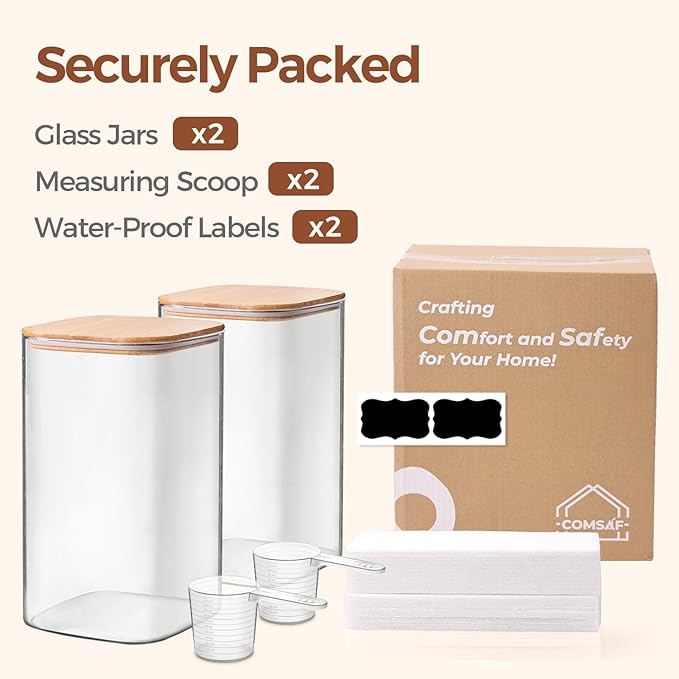 ComSaf 1.2 Gallon Wide Mouth Flour Sugar Storage Containers 2 Pcs, 4.6 Qt Glass Storage Containers with Lids, Large Pantry Glass Jar with Lid, Big Jars for Rice, Flour, Sugar, Cereal, Cookie, Coffee-NeatNest