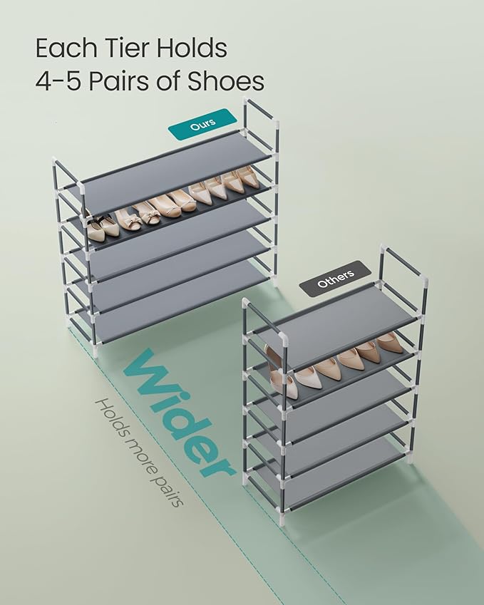 SONGMICS 5-Tier Shoe Rack, Shoe Storage for Hallway Closet, Slim and Space-Saving, Metal Frame, Non-Woven Fabric Shelves, Grey ULSH055G01V1-NeatNest