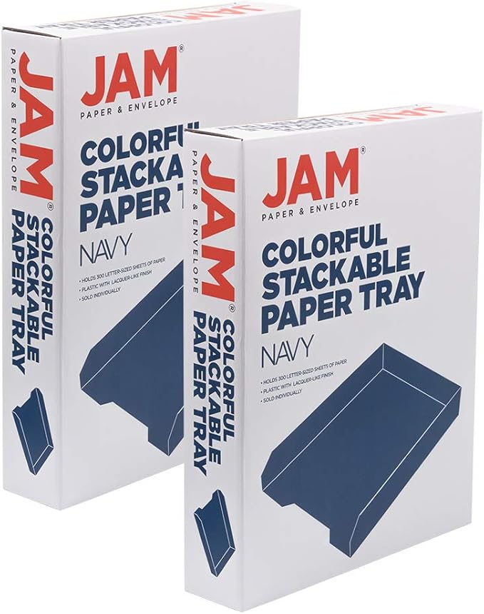 JAM PAPER Stackable Paper Trays - Navy Blue - Desktop Document, Letter, & File Organizer Tray - 2/Pack-NeatNest