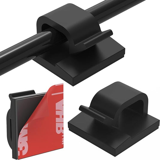 Cable Clips 40pcs with Strong Adhesive Tapes,Wire Holder Organizer Cord Management for Car, Office and Home (Black- CC05(40PCS))-NeatNest