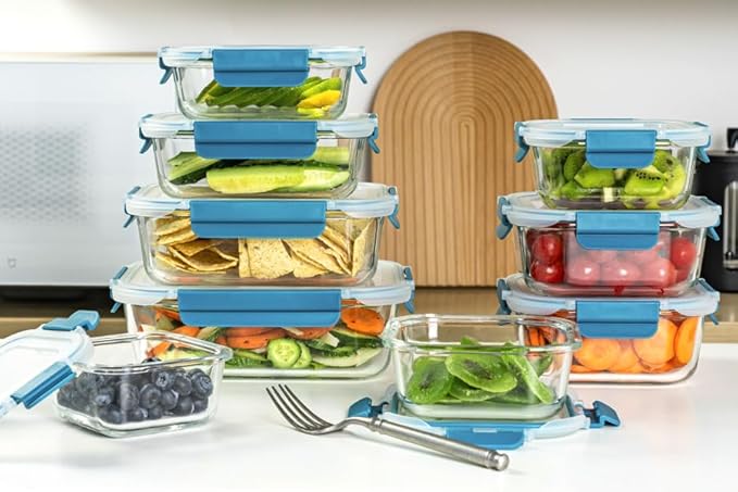 GC Glass Food Storage Containers with Airtight Lids-Glass Meal Prep Containers/Bento Box/Microwave Freezer Dishwasher Safe-Glass Lunch Box for Kitchen,Stackable,Large Capacity, BPA Free