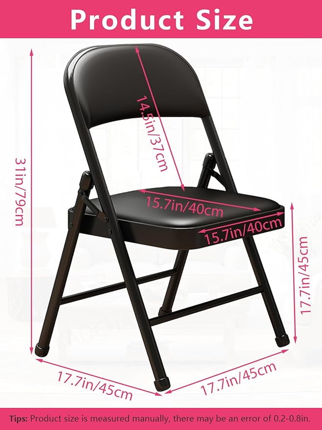 Black Padded Folding Chairs with Cushion 4 Pack, Heavy Duty Steel Metal Frame Foldable Chair for Indoor and Outdoor, Portable Stackable Commercial Seat for Bedroom Patio Party Event-NeatNest