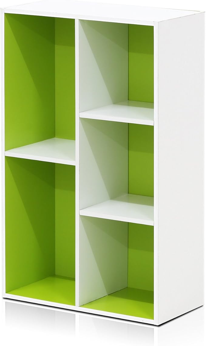 Furinno Luder Bookcase / Book / Storage , 5-Cube, White/Green-NeatNest