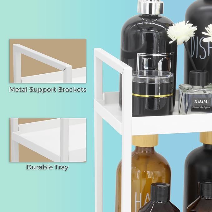 2-Tier Countertop Organizer for Bathroom – Cosmetic Organizer Rack and Storage Shelf for Bedrooms, Offices, Kitchen Counters, and Under Sinks (White)-NeatNest