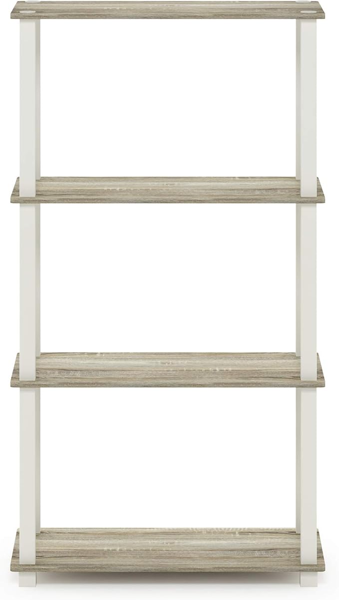 Furinno Turn-N-Tube 4-Tier Multipurpose Shelf Display Rack, Square Tube, Sonoma Oak/White-NeatNest
