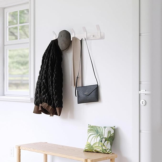 2-Pack Coat Rack Wall Mounted ，Heavy Duty Aluminum 5 Double Hook Coat Hook Modern Clothes Hook Rails Wall Hook Rack for Coat Hat Towel Purse Robes Mudroom Bathroom Entryway (White)-NeatNest