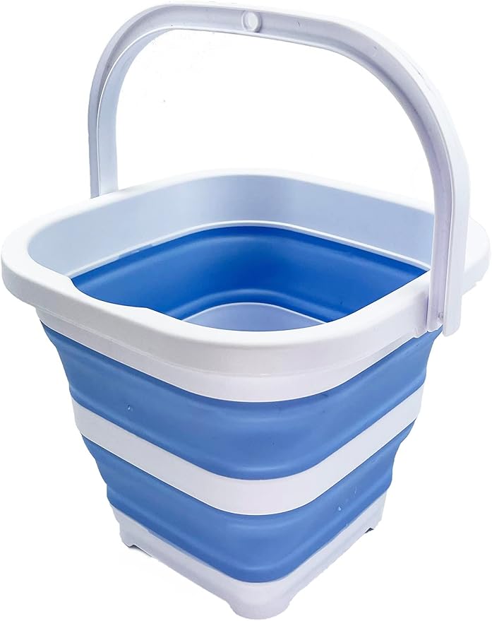 SAMMART Collapsible Rectangular Cleaning Bucket 5L (1.3 Gallon)- Foldable Camping Beach Sand Water Pot Pail- Portable Space Saving Tub for Household, Outdoor Car Washing (White/Baby Blue)-NeatNest