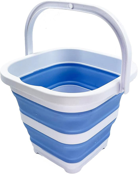 SAMMART Collapsible Rectangular Cleaning Bucket 5L (1.3 Gallon)- Foldable Camping Beach Sand Water Pot Pail- Portable Space Saving Tub for Household, Outdoor Car Washing (White/Baby Blue)-NeatNest