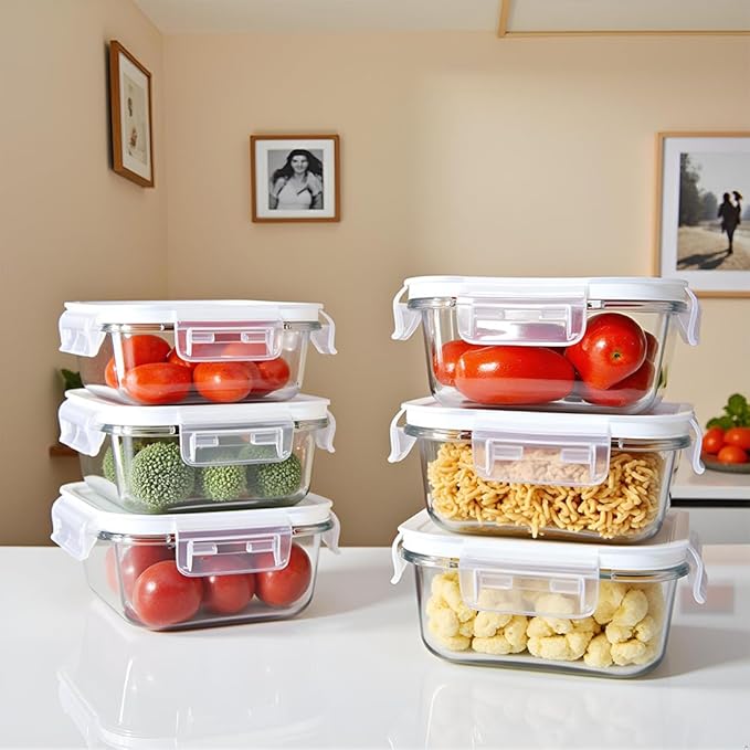 16PC Square Glass Storage Containers With Lids, 2 Cup Glass Food Containers With Lids, Square Meal Prep Bowls, Small Bowls For leftovers, Dishwasher, Freezer Safe (8 lids & 8 Containers)