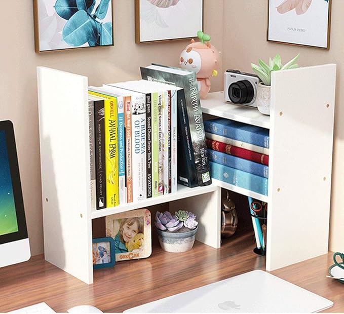 Aleiodvn Expandable Wood Desktop Bookshelf,Desktop Organizer Office Storage Rack,Free Style Rotation Display Shelf,Adjustable Desk Hutch Corner Desk Storage Shelf,Desk Top Shelfing,Home Decor(White)-NeatNest