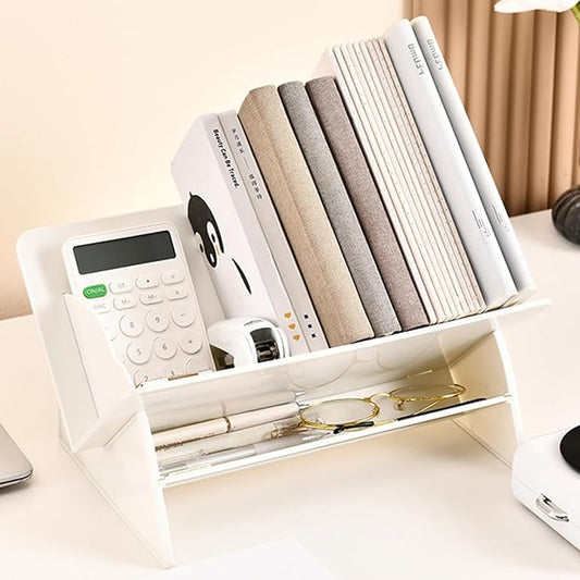 Acrylic Desktop Bookshelf, Detachable Bookcase, Clear Book Organizer, Book/CD/Magazine Rack for Office/Study Room Library/Home (White, 12.6“)-NeatNest