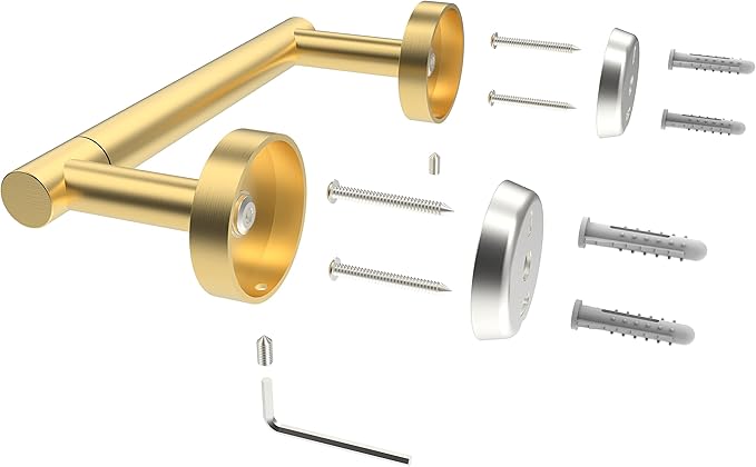 Gold Toilet Paper Holder SUS304 Stainless Steel Double Post Pivoting Toilet Paper Roll Holder Wall Mounted Toilet Tissue Holder for Commercial Bathroom RV Brushed Brass Finish