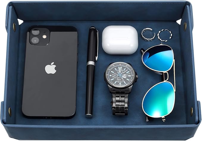 CASIRENA Father's Day Gifts Faux Leather Valet Tray Organizer for Men - Catch-All Tray for Entryway Table Key, Wallet, Watch, Coin Change, Phone, Dresser EDC Dump Jewelry, Bedside Nightstand Desk-top-NeatNest