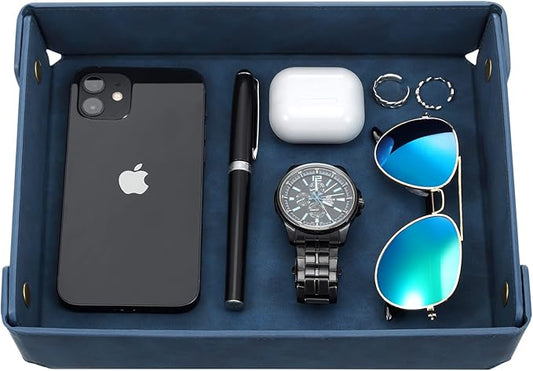 CASIRENA Father's Day Gifts Faux Leather Valet Tray Organizer for Men - Catch-All Tray for Entryway Table Key, Wallet, Watch, Coin Change, Phone, Dresser EDC Dump Jewelry, Bedside Nightstand Desk-top-NeatNest