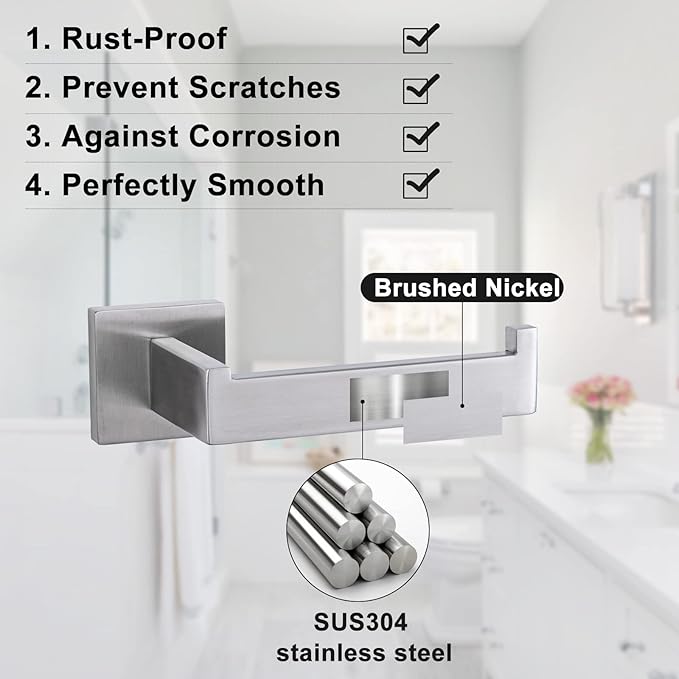 6 Pack Towel Hooks Brushed Nickel Hand Towel Holder for Bathroom Wall Bedroom Kitchen Heavy Duty Stainless Steel Hook Hanger for Robe, Bath Towel, Coat Wall Mounted Hook (Square Base)