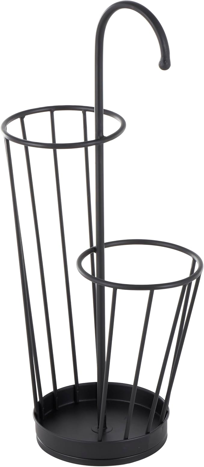 Deco 79 Metal Umbrella Stand 2 Section with Umbrella Shaped Handle, 13" x 8" x 27", Black-NeatNest