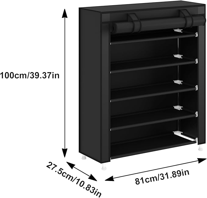 Laiensia 5-Tier Vertical Shoe Rack Organizer, Space Saving Shoe Storage Organizer, Non-Woven Cover Shoe Shelf Holds 20-25 Pairs for Bedroom, Hallway, Closet Entryway, Black-NeatNest