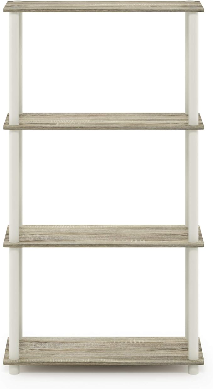 Furinno Turn-N-Tube 4-Tier Multipurpose Shelf Display Rack, Round Tubes, Sonoma Oak/White-NeatNest