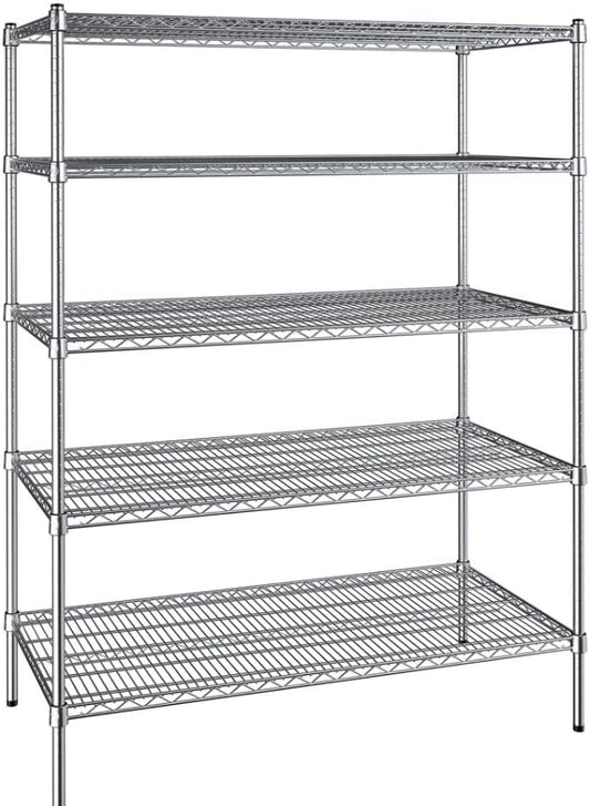 24" x 48" NSF Chrome 5-Shelf Kit with 72" Posts, Commercial Storage Rack Unit, Heavy Duty Storage Shelving, Wire Shelving Kit, Adjustable Rack Strong Steel, Multipurpose Wire Shelf