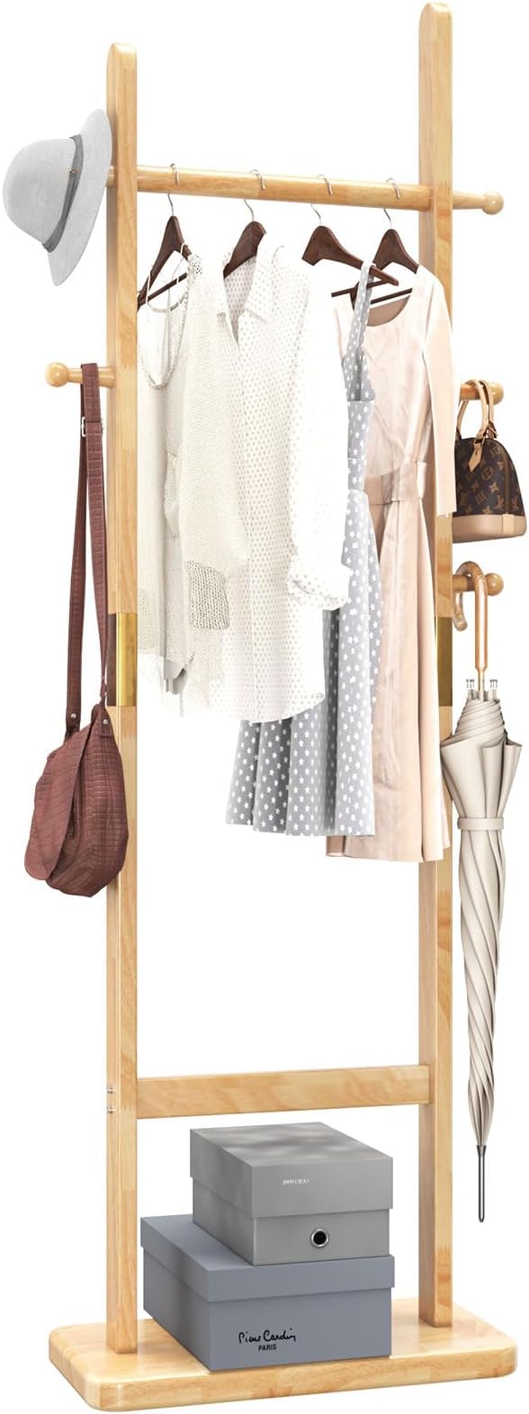 Coat Rack Freestanding, Coat Tree with 2 Main Rods and Stable Design, Clothes Racks for Hanging Coats Clothes Suits Jacket, Easy to Assemble and Very Sturdy, Natural Wood Color USYD-202-NeatNest