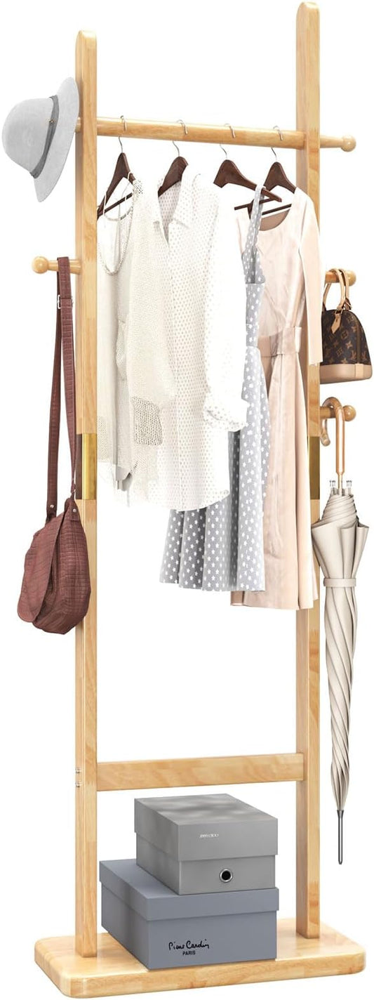 Coat Rack Freestanding, Coat Tree with 2 Main Rods and Stable Design, Clothes Racks for Hanging Coats Clothes Suits Jacket, Easy to Assemble and Very Sturdy, Natural Wood Color USYD-202-NeatNest