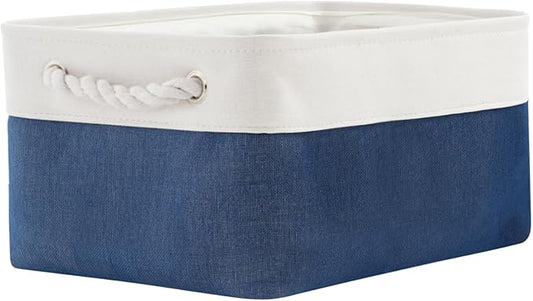 TheWarmHome Storage Bins for Shelves - 1 Pack 13.8x9.7x6.7 inch Collapsible Storage Basket for Organizing, Dog Toy Bin for Closet Organizer laundry Cloth Nursery (White & Jean Blue)-NeatNest