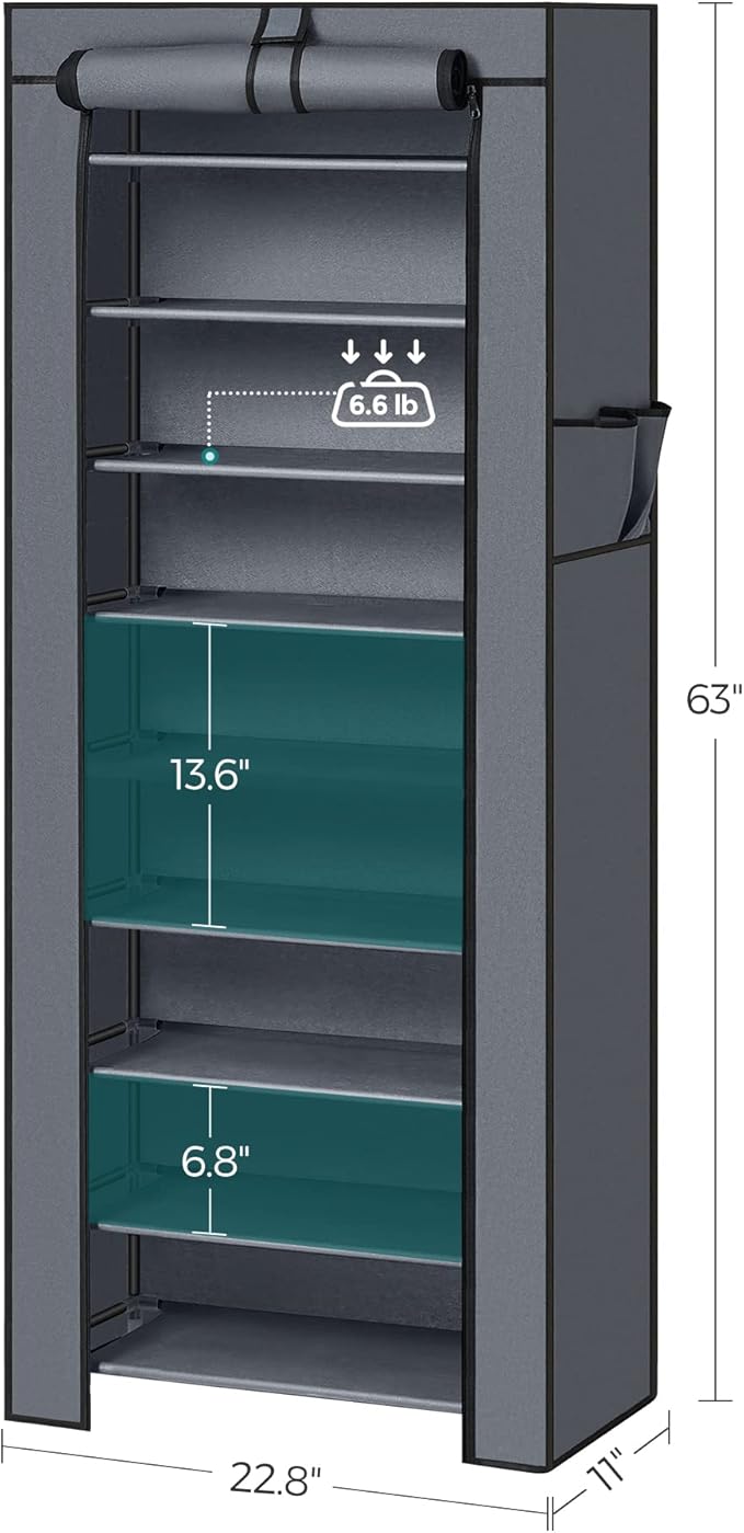 SONGMICS Shoe Rack with Non-Woven Fabric Cover, 9 Tier Storage Shelf for 27-35 Pairs of Shoes, Entryway, Suitable for Sneakers, High Heels, Flats, and Boots, Grey URXJ10G-NeatNest