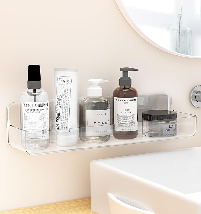 Shower shelves, Adhesive Clear Acrylic Bathroom Shower caddy Organizer, Transparent No Drilling Wall Mount Bathroom Storage-NeatNest