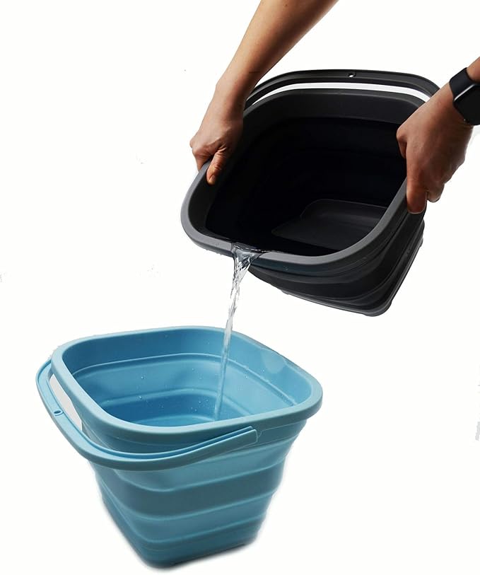 SAMMART 10L (2.6 Gallon) Collapsible Rectangular Handy Basket/Bucket (Grey/Black (Set of 2))-NeatNest