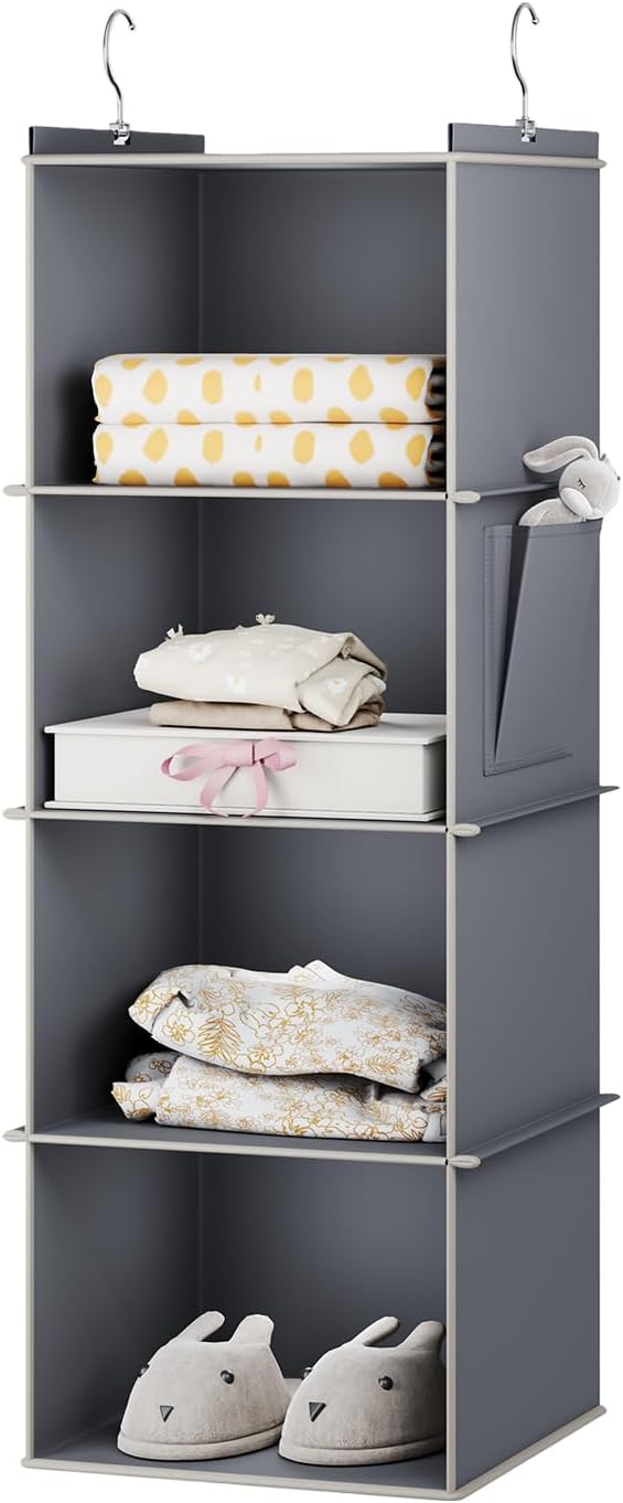 Hanging Closet Organizer, 4-Shelf Closet Hanging Storage Shelves, Grey-NeatNest