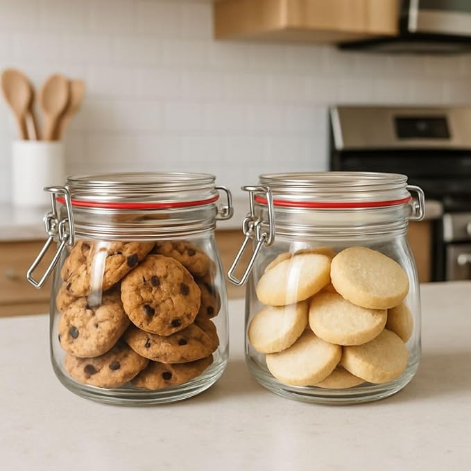Generic Set of 2 airtight wide mouth glass jar with lid 17oz 0.5 liter Clear Glass Kitchen, Pantry Organizer. Keep your food, grains coffee, tea, cookies and candies dry, fresh. (Oval PC11002-F)