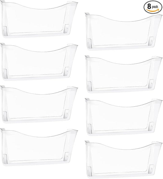 EASEPRES 8 Pack Clear Single Pocket Hanging File Organizer, Plastic Wall Mount Paper Mails Magazines Holder, Mounted Folder Bins for Office, School and Home, 13.85x3.14x6.88 inches