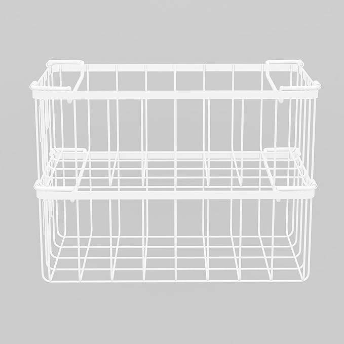 Freezer Storage Organize Baskets - 8 Pack Stackable Deep Freezer Organizer Bins for Most 7 Cu.FT Chest Freezer with Handles, Sturdy but Light, Metal Coated, Add Space, Easy to Reach