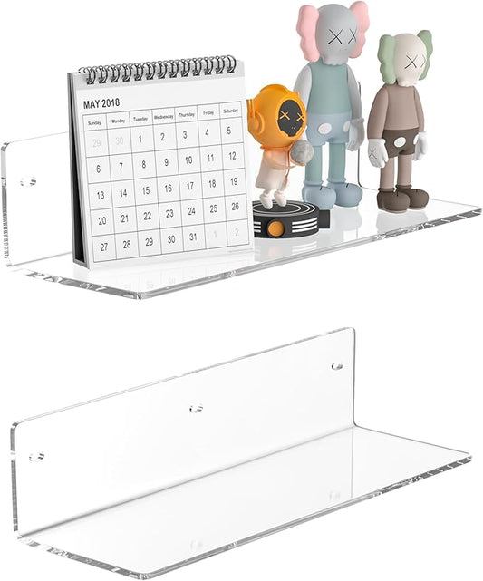 12 Inches Clear Wall Shelves, Moisture-Proof, Acrylic Bathroom Wall Shelves, Clear Floating Shelves for Bathroom, Bedroom, Living Room, Retail, 2 Pack-NeatNest