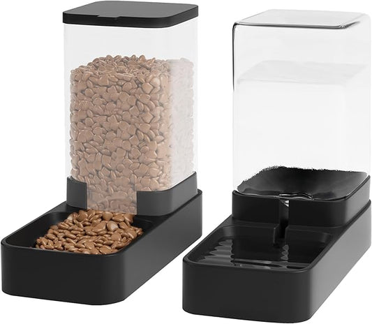 Automatic Cat Feeder and Water Dispenser in Set with Pet Food Bowl,Gravity Dog Waterer and Food Feeder for Small Medium Dog Cat Puppy Kitten Large Capacity(3.3L,Black)-NeatNest