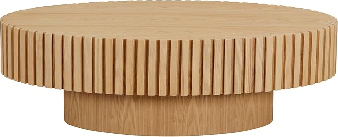 Coffee Table, 43.7 Inch Modern Handcraft Solid Wood Drum Oval Coffee Table for Living Room, Small Space, Office, Easy Assembly (Oak)-NeatNest