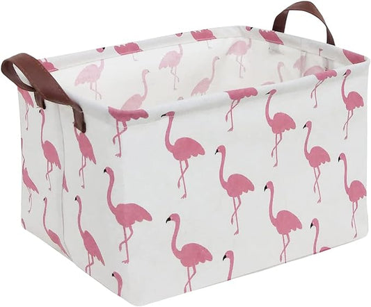 CLOCOR Rectangular Flamingo Storage Basket,Collapsible Cute Pattern Storage Bin,Waterproof Coating Storage Box with Handles,Gift Baskets, Shelf Basket (Flamingo)-NeatNest