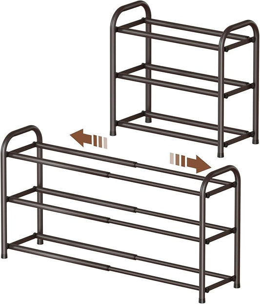 Gonfoam 3-Tier Expandable Shoe Rack,Adjustable Shoe Shelf Storage Organizer Heavy Duty Metal Free Standing Shoe Rack for Entryway Closet Doorway (Bronze)-NeatNest