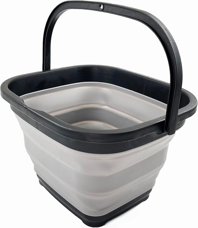 SAMMART 10L (2.6 Gallon) Collapsible Rectangular Handy Basket/Bucket (Black/Alloy Grey)-NeatNest