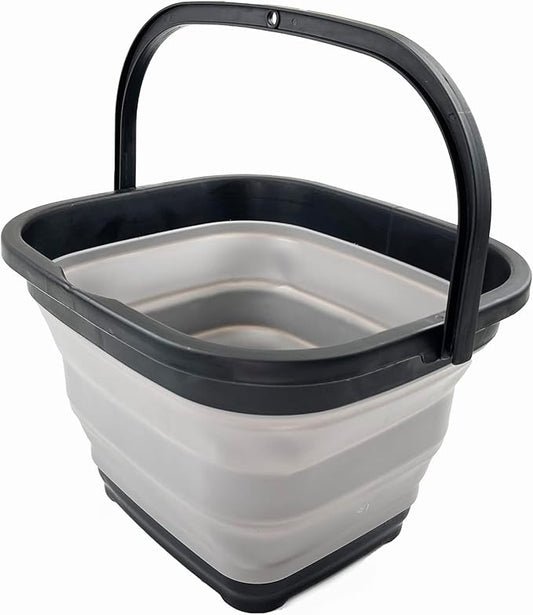 SAMMART 10L (2.6 Gallon) Collapsible Rectangular Handy Basket/Bucket (Black/Alloy Grey)-NeatNest