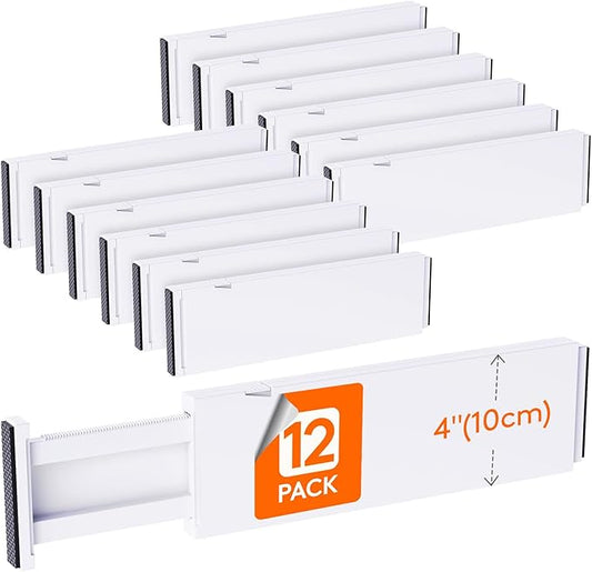 Lifewit 12 Pack Drawer Dividers Plastic 4" High, 13.5-22" Adjustable Drawer Organizers for Clothes, Expandable Dresser Separators in Bedroom/Bathroom/Kitchen/Fridge/Office Organization and Storage-NeatNest