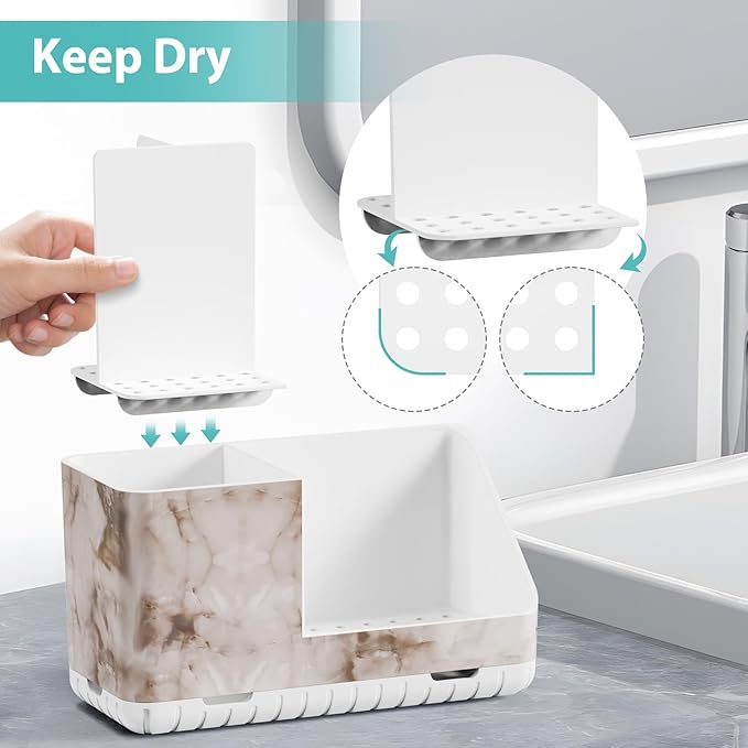 Toothbrush Holders for Bathroom Countertop Organizer, Kids Electric Toothbrush and Toothpaste Holder for Bathroom Organizers and Storage (White Marble Grain)-NeatNest