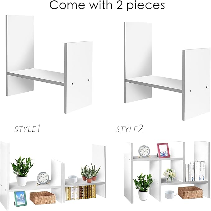 J.M.Deco Desktop Organizers and Storage for Office, Adjustable Desktop Organizer Shelves Double H Display, Desktop Shelf Organizer True Natural Stand Shelf (White)-NeatNest