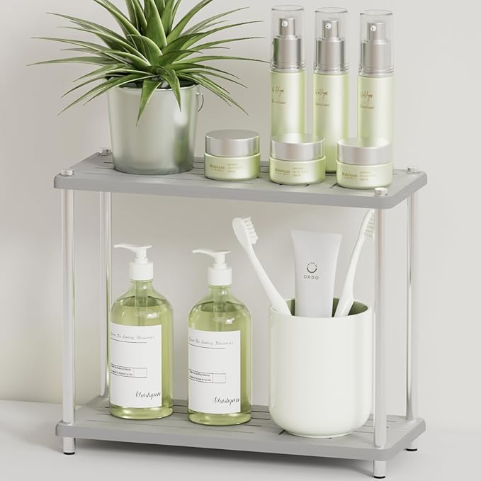 2 Tier Bathroom Organizer and Storage Water Absorbing Stone Bathroom Counter Organizer, Skincare Organizers with Perfume & Makeup